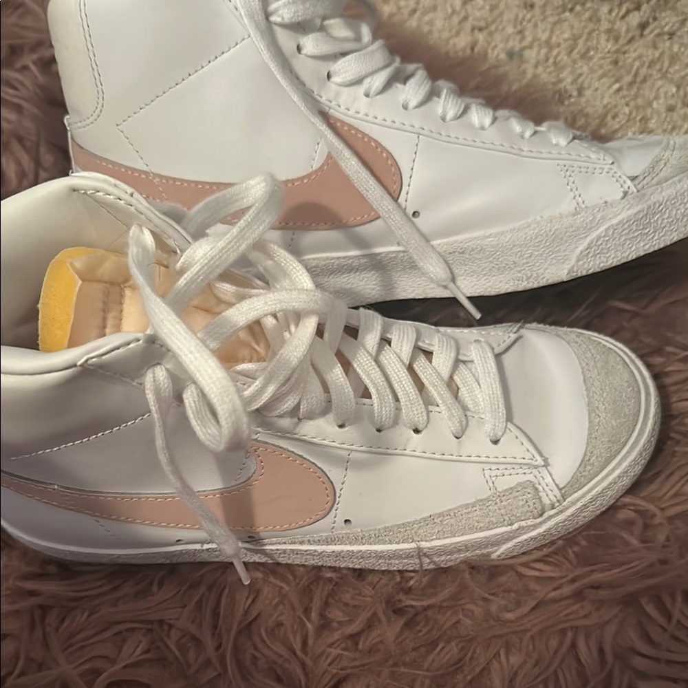 Women's White and Pink High-Top Nike Blazers